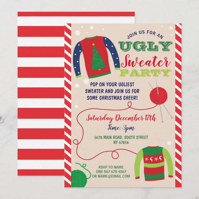 Ugly Sweater Party Christmas Holidays Invite (Front/Back)