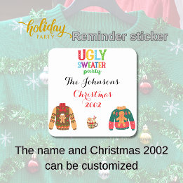 Ugly Sweater Party – Customize Name & Year Square Sticker