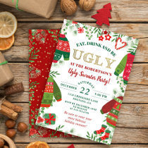 Ugly Sweater Party Greenery Red Christmas Holiday Invitation