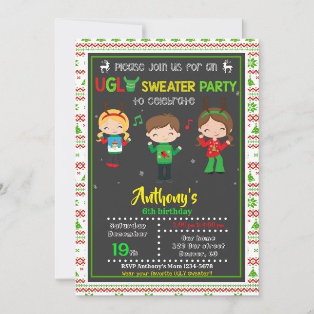 Ugly sweater party invitation Christmas birthday (Front)