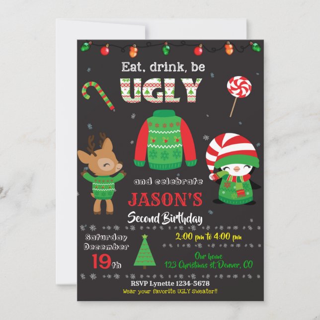 Ugly sweater party invitation Christmas birthday (Front)