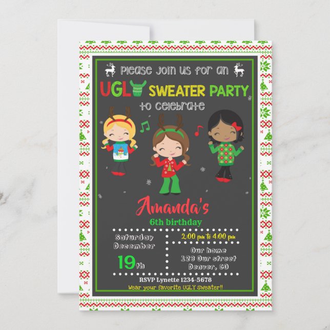 Ugly sweater party invitation Christmas birthday (Front)