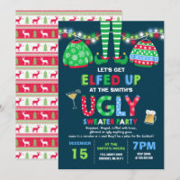 Ugly Sweater Party Invitation Christmas Elfed Up