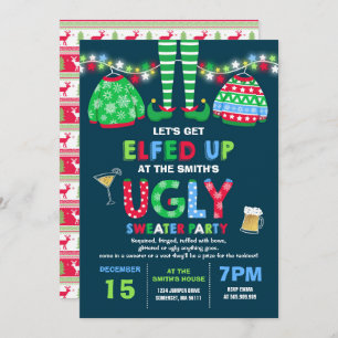 Ugly Sweater Party Invitation Christmas Elfed Up