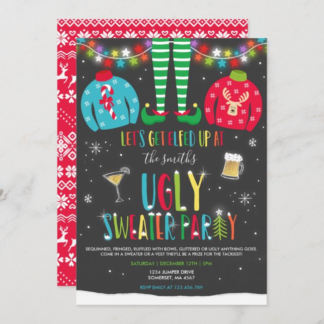 Ugly Sweater Party Invitation Christmas Elfed Up (Front/Back)