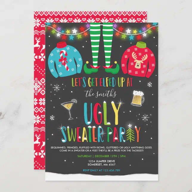 Ugly Sweater Party Invitation Christmas Elfed Up Zazzle