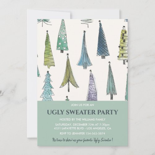 Ugly Sweater Party Invitation Cute Trees 