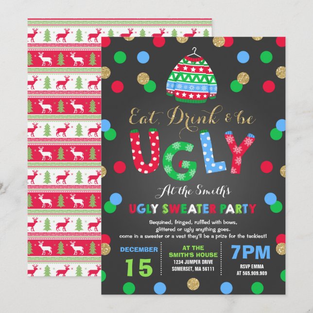 Ugly Sweater Party Invitation Eat Drink & Be Ugly (Front/Back)