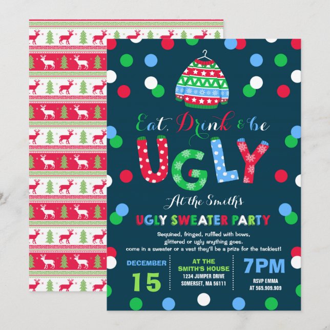 Ugly Sweater Party Invitation Eat Drink & Be Ugly (Front/Back)