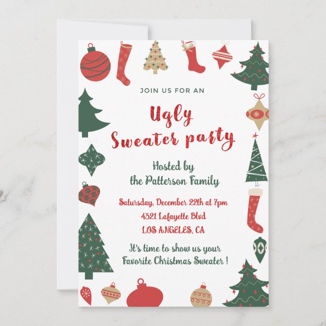 Ugly sweater party invitation fun (Front)