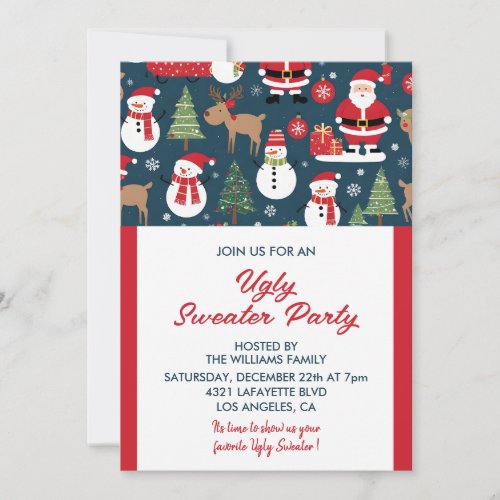 Ugly sweater party invitation trees Snowman