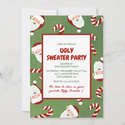 Ugly sweater party invite Cute Santa Barley Sugar