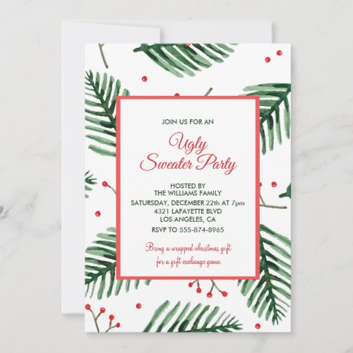 Ugly sweater party Invite Elegant Evergreen