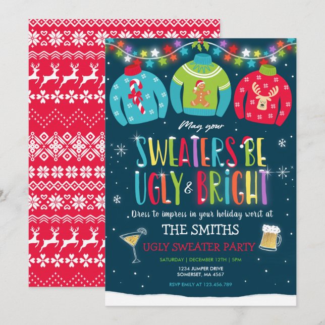 Ugly Sweater Party Invite Ugly And Bright Sweater (Front/Back)