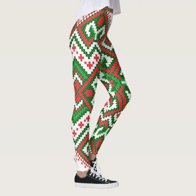 Ugly Sweater pattern Christmas leggings | Zazzle