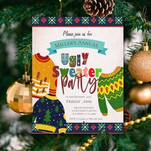 Ugly Sweater Pattern Christmas Party Invitation