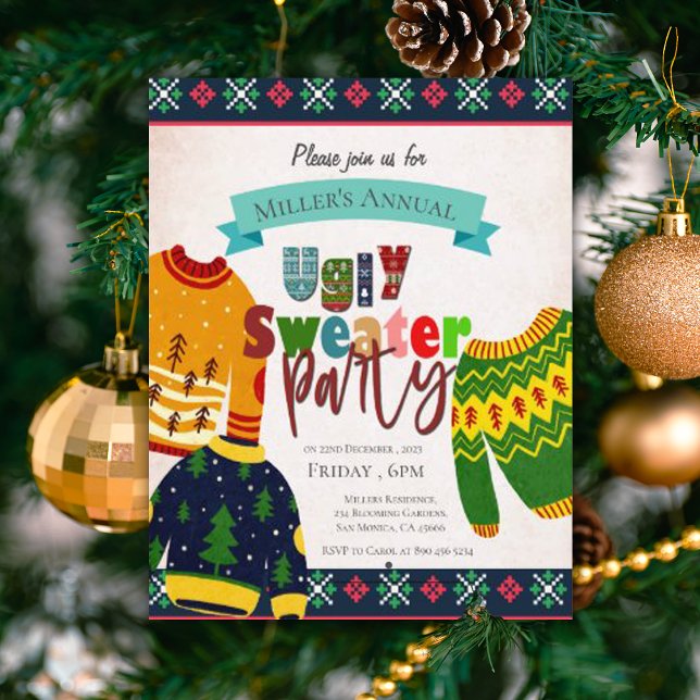 Ugly Sweater Pattern Christmas Party Invitation (Ugly Sweater Pattern Christmas Party Invitation)