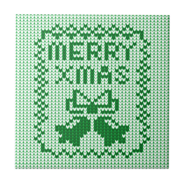 Ugly sweater pattern jingle bells and Merry Xmas w Ceramic Tile (Front)