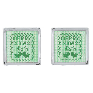 Ugly sweater pattern jingle bells and Merry Xmas w Cufflinks