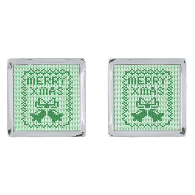Ugly sweater pattern jingle bells and Merry Xmas w Cufflinks (Front)