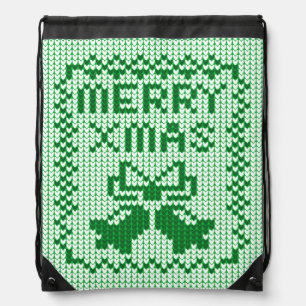 Ugly sweater pattern jingle bells and Merry Xmas w Drawstring Bag