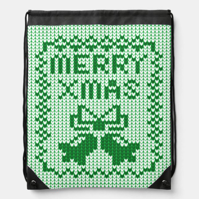 Ugly sweater pattern jingle bells and Merry Xmas w Drawstring Bag (Front)