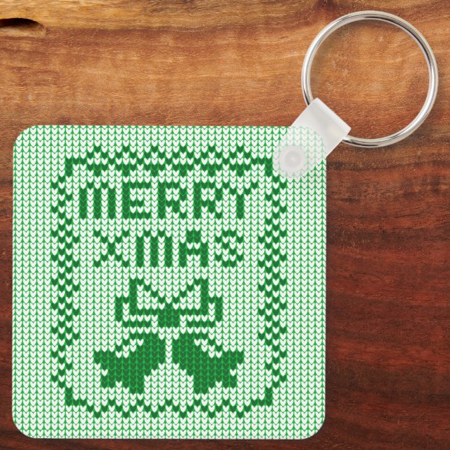 Ugly sweater pattern jingle bells and Merry Xmas w Keychain (Back)