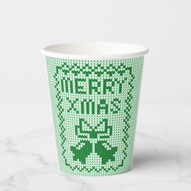 Ugly sweater pattern jingle bells and Merry Xmas w Paper Cups (Front)