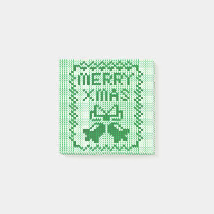Ugly sweater pattern jingle bells and Merry Xmas w Post-it Notes