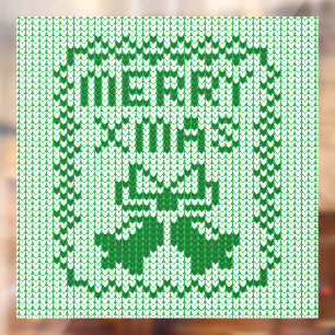 Ugly sweater pattern jingle bells and Merry Xmas w Window Cling