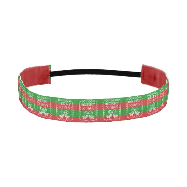 Ugly sweater pattern jingle bells Merry Xmas yarn Athletic Headband (Front)