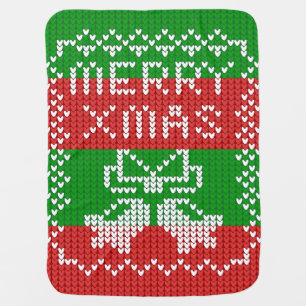 Ugly sweater pattern jingle bells Merry Xmas yarn Baby Blanket
