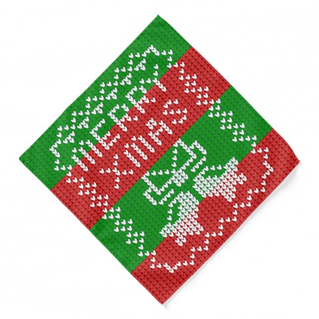 Ugly sweater pattern jingle bells Merry Xmas yarn Bandana (Front)