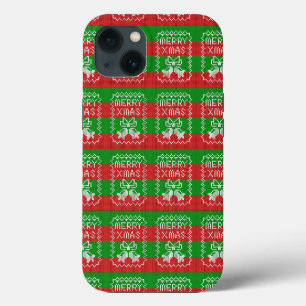 Ugly sweater pattern jingle bells Merry Xmas yarn iPhone 13 Case