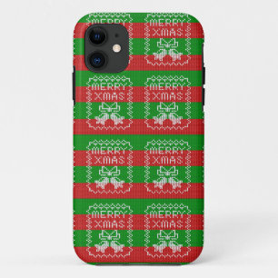 Ugly sweater pattern jingle bells Merry Xmas yarn iPhone 11 Case