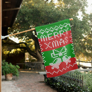 Ugly sweater pattern jingle bells Merry Xmas yarn House Flag