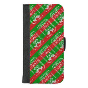 Ugly sweater pattern jingle bells Merry Xmas yarn iPhone 8/7 Plus Wallet Case