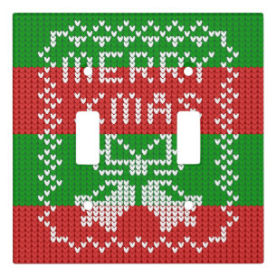 Ugly sweater pattern jingle bells Merry Xmas yarn Light Switch Cover
