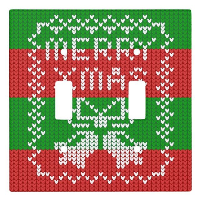 Ugly sweater pattern jingle bells Merry Xmas yarn Light Switch Cover (Front)