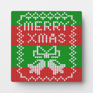 Ugly sweater pattern jingle bells Merry Xmas yarn Plaque