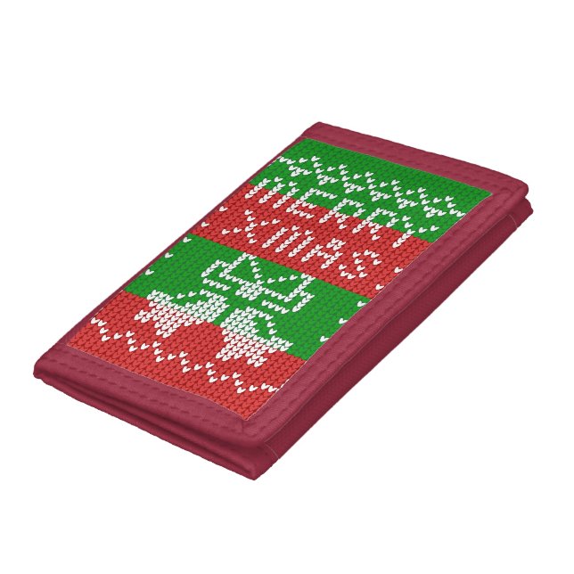 Ugly sweater pattern jingle bells Merry Xmas yarn Trifold Wallet (Bottom)