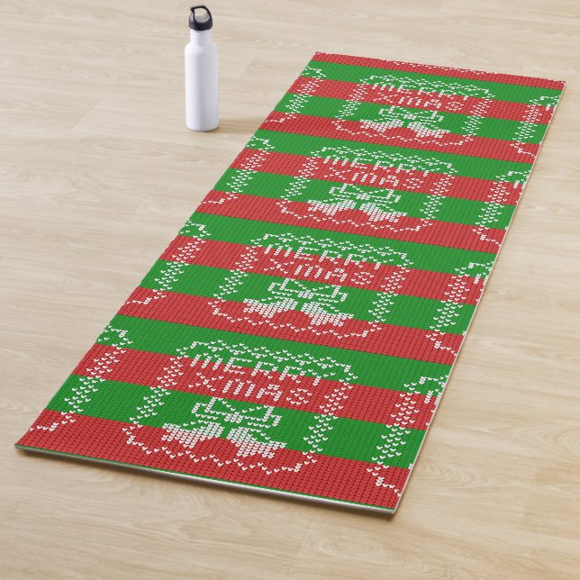 Ugly sweater pattern jingle bells Merry Xmas yarn Yoga Mat (In Situ)