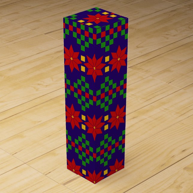 Ugly Sweater Pattern | Poinsettia Christmas Wine Box (Front)