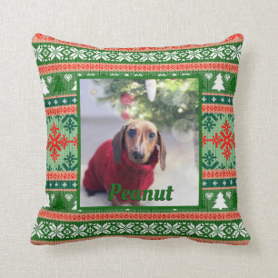 Ugly Sweater Pet Photo Christmas Knit Throw Pillow