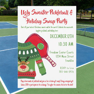 Ugly Sweater Pickleball Christmas Gift Swap Party Invitation