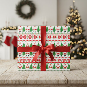 Ugly Sweater Pixelated Santa Festive Stripes  Wrapping Paper