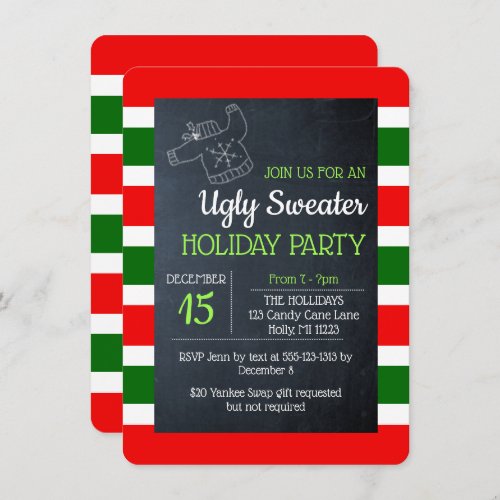 Ugly Sweater Red and Green Stripe Holiday Invitation