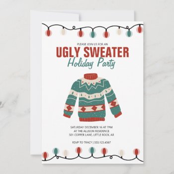 Ugly Sweater Red Green Boho Holiday Party Invitation by ModernMatrimony at Zazzle