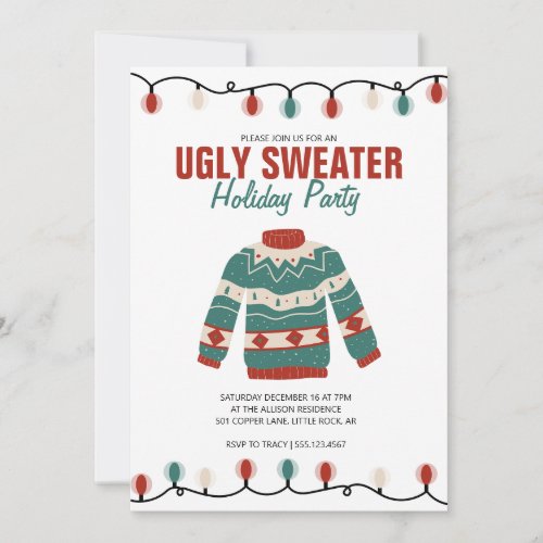Ugly Sweater Red Green Boho Holiday Party Invitation