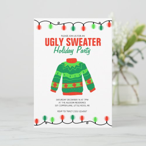 Ugly Sweater Red Green Holiday Party Invitation